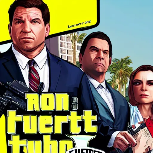 Prompt: Ron DeSantis on GTA 5 Cover