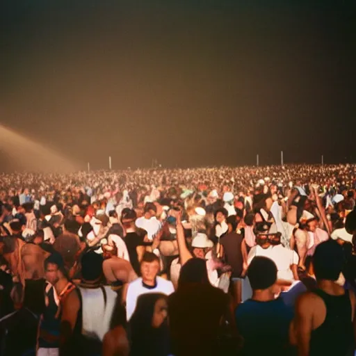 Image similar to influencer centric festival like coachella where climate migrants are granted a lavished lifestyle for one week, ektachrome photograph, volumetric lighting, f8 aperture, cinematic Eastman 5384 film