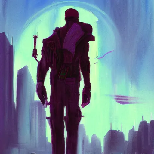 Prompt: the wanderer painting, cyberpunk version