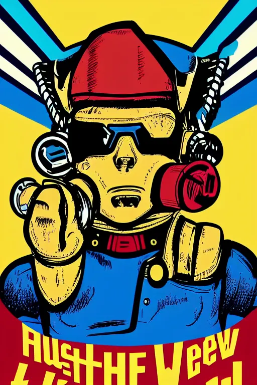 Image similar to fallout 7 6 retro futurist illustration art by butcher billy, sticker, colorful, illustration, highly detailed, simple, smooth and clean vector curves, no jagged lines, vector art, smooth andy warhol style