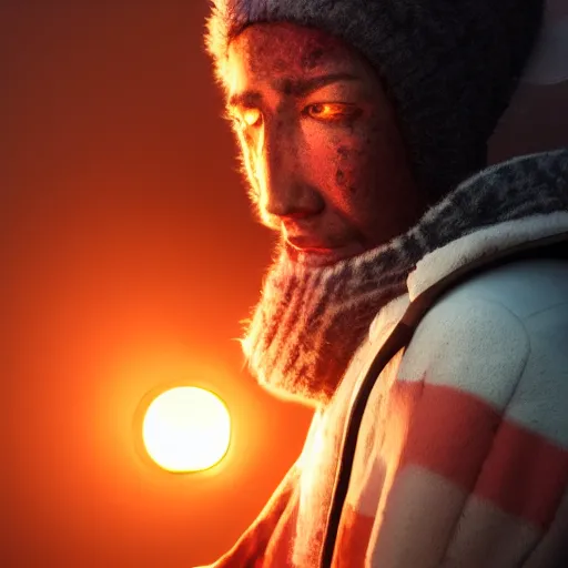 Image similar to a highly detailed portrait of a character, a burning TV instead of a head, fiery colors, artstation, DeviantArt, professional, octane render, sunset lighting