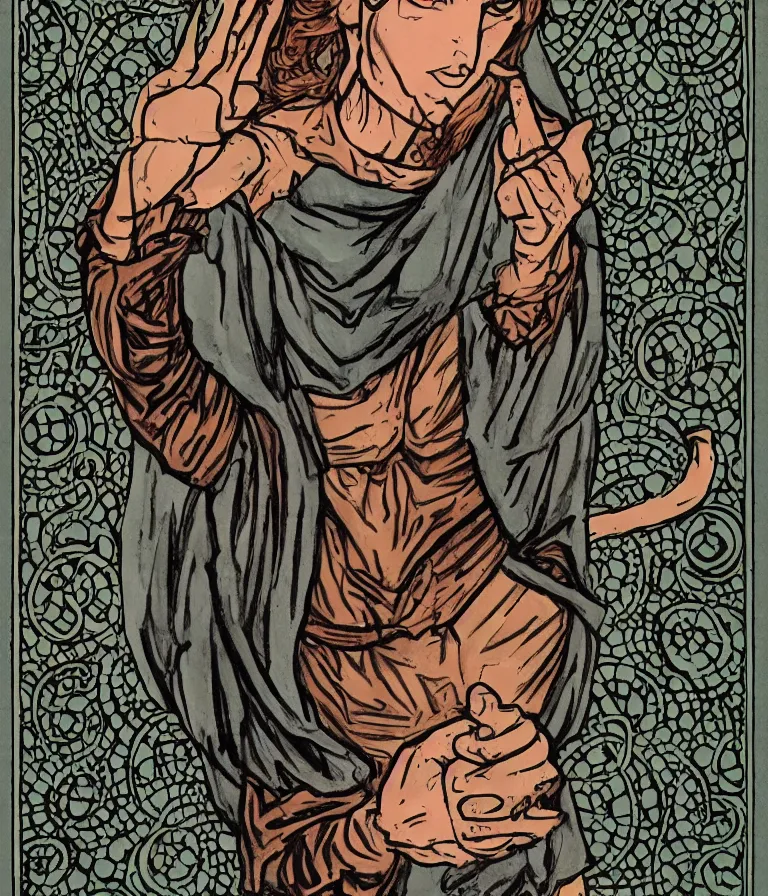 Image similar to the fool tarot card in the style of becky cloonan