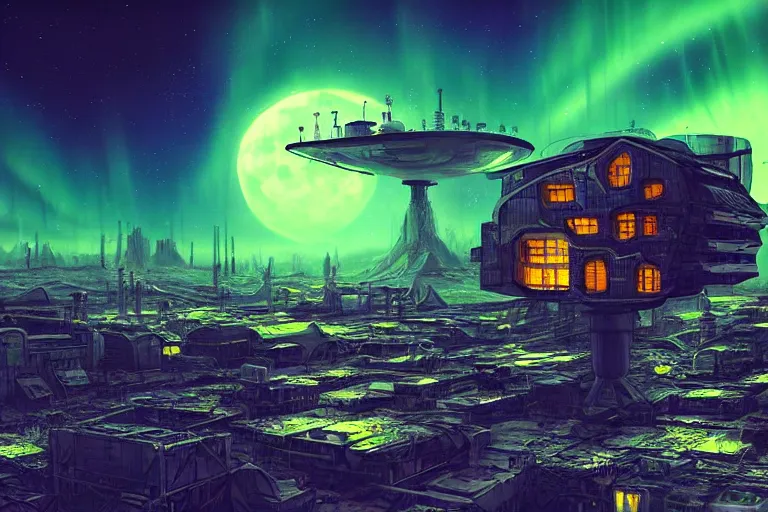 Prompt: spaceship favela honeybee hive, sci - fi interior environment, industrial factory, apocalyptic, moonlight, aurora borealis, award winning art, epic dreamlike fantasy landscape, ultra realistic,