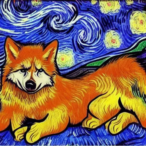 Prompt: retarded wolf, van gogh style, vivid