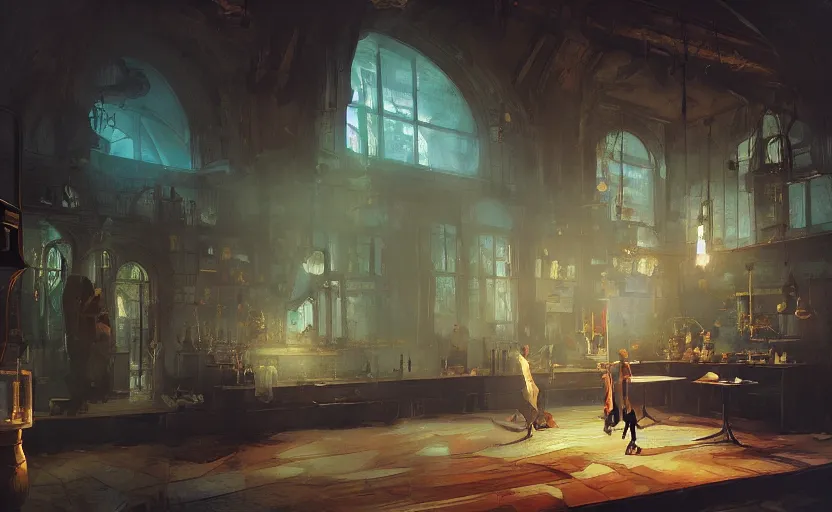 Image similar to Alchemy laboratory, elegant, volumetric lighting, digital painting, highly detailed, artstation, sharp focus, illustration, concept art, ruan jia, steve mccurry