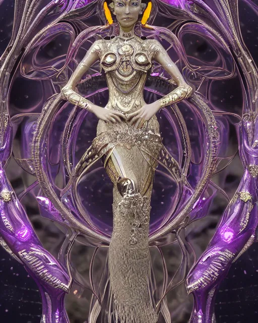 Prompt: a highly detailed metahuman 4 k close up render of an alien goddess bella hadid monument shiva in iris van herpen dress schiaparelli in diamonds crystals swarovski and jewelry iridescent in style of alphonse mucha gustav klimt trending on artstation made in unreal engine 4