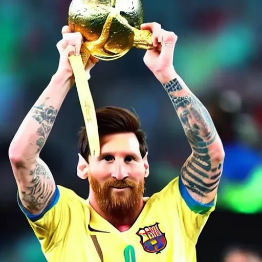 Image similar to lionel messi lifting the fifa world cup after