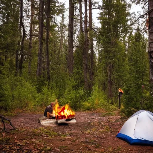 Image similar to photo of Calvin and Hobbes camping in the forest