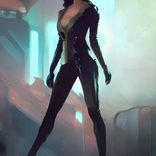 Prompt: a suave futuristic businesswoman with cybernetic enhancements, sci fi character portrait by greg rutkowski, craig mullins