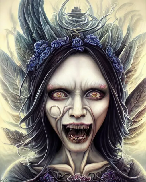 Image similar to death is swallowed up in victory, very detailed and beautiful womans face, screaming with fear, artwork by artgerm, centered shot, wide angle, full body, elfpunk, artwork by naoto hattori, landscape art by john howe