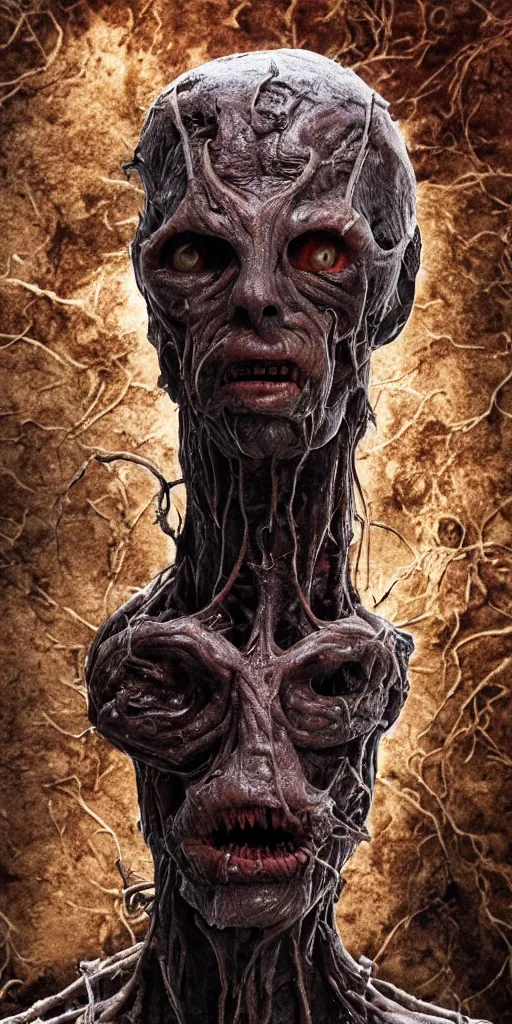 Prompt: photorealistic ultra detailed tall skinny humanoid creature face with fur and blood dripping and brain out, the woods, night, extremly detailed, 8 k, realistic, sharp focus, cosmic horror creature, cosmic horror, from the movie the thing, mysterious creature
