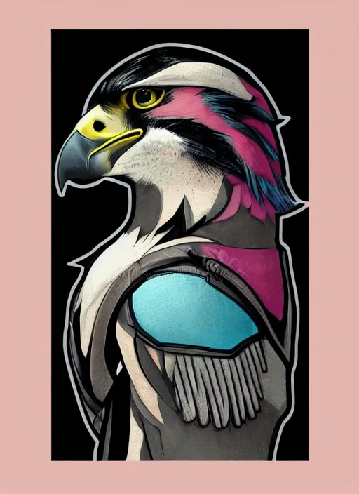 Image similar to falcon bird wearing a leather clothing, anime style illustration, pastel colors, trending on artstation, high quality