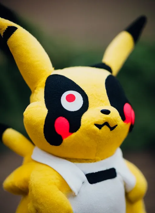 Image similar to portrait photo still of real life pokemon character pikachu, 8 k, 8 5 mm f 1. 8