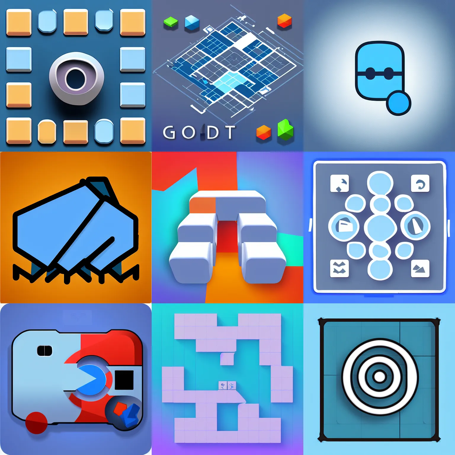 Prompt: godot game engine app icon, light blue material design, ios