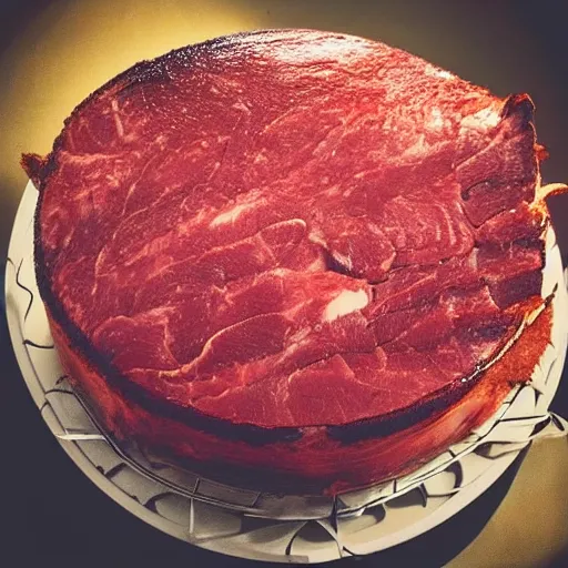 Image similar to a cake made out of meat, close up digital photography, instagram award winning photo,