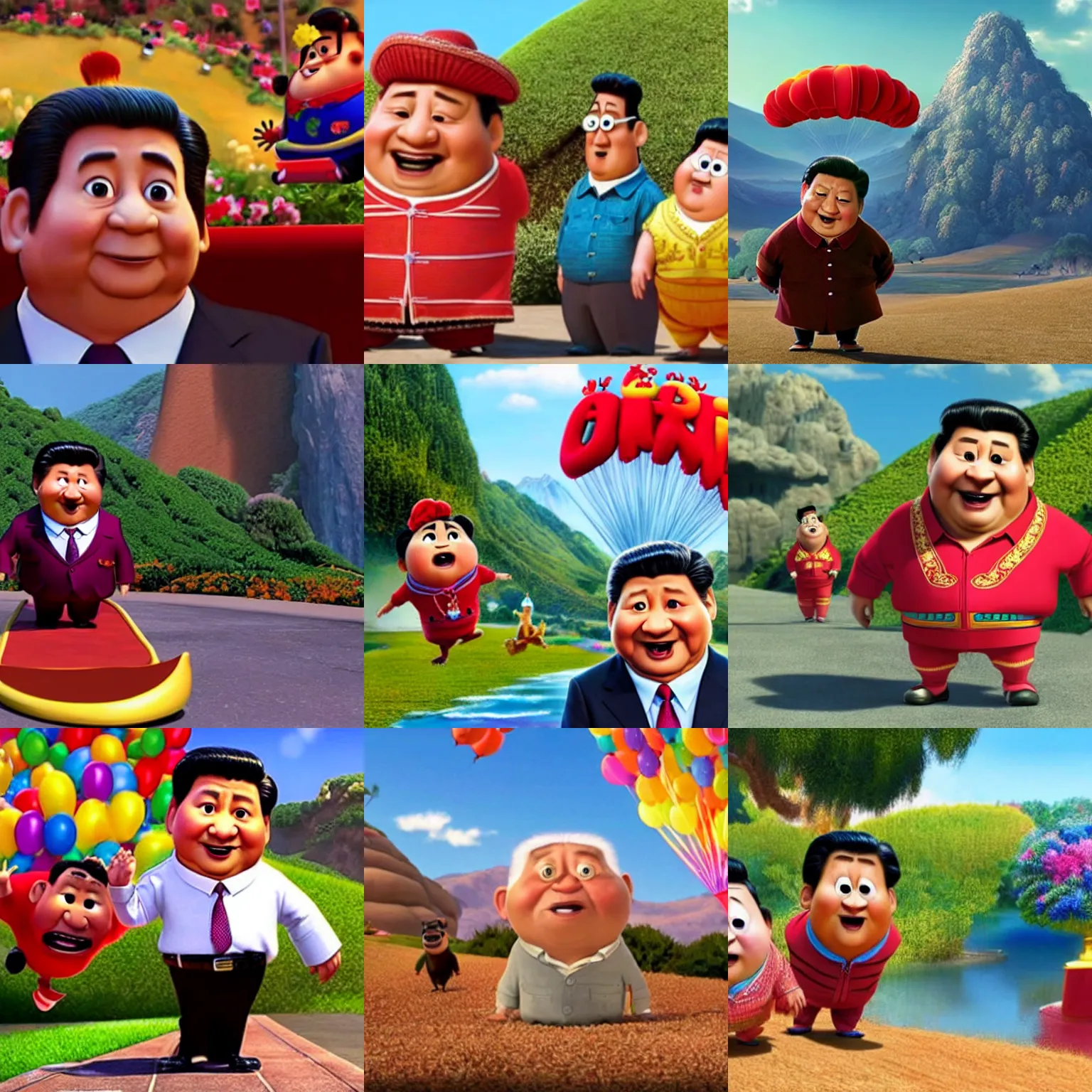 Prompt: Movie still of Xi Jinping in Pixar's Up