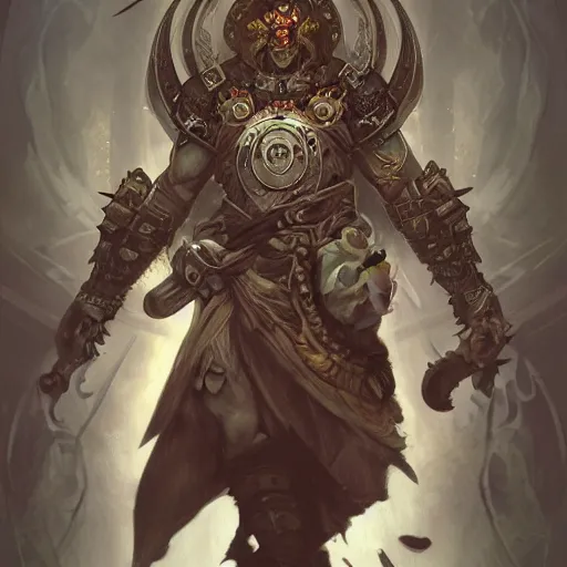 Image similar to Orc warrior, symmetrical, D&D character art, portrait, digital painting, Nekro, Peter Mohrbacher, Alphonse Mucha, Brian Froud, Yoshitaka Amano, Kim Keever, Victo Ngai, James Jean