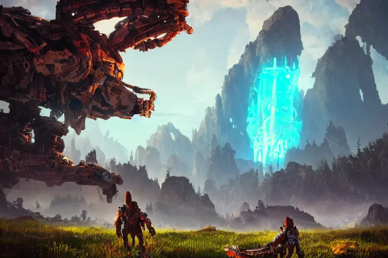 Image similar to tremortusk machine mecanical creature robot of horizon forbidden west horizon zero dawn bioluminiscence global illumination ray tracing hdr fanart arstation by ian pesty and alena aenami artworks in 4 k