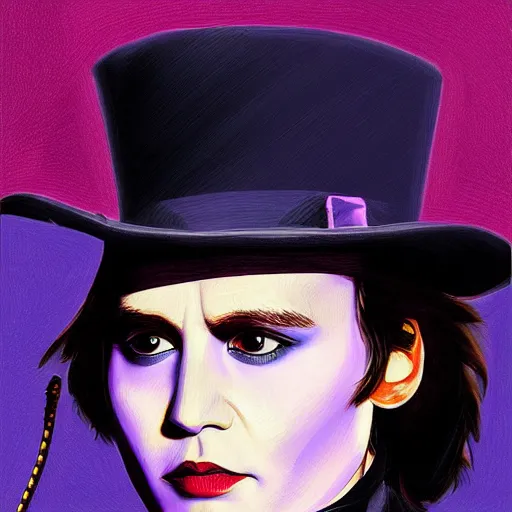 Image similar to portrait of young johnny depp as willy wonka, highly detailed, centered, solid color background, digital painting