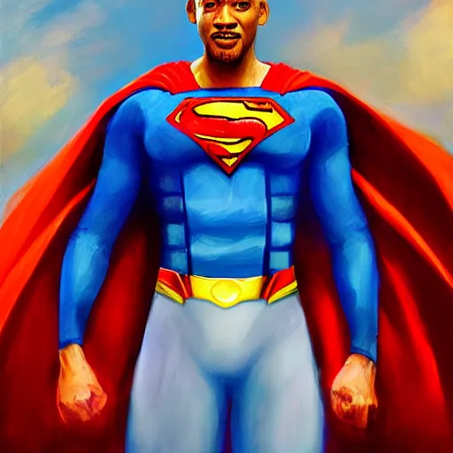 Prompt: portrait of will smith as superman by mandy jurgens