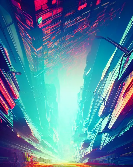 Image similar to Digital world, simulation theory, glitching, scifi, global illumination, unique landscape, fine details, perfect, 8k high detail, masterpiece, trending on ArtStation, by Alena Aenami, Petros Afshar, Liam Wong