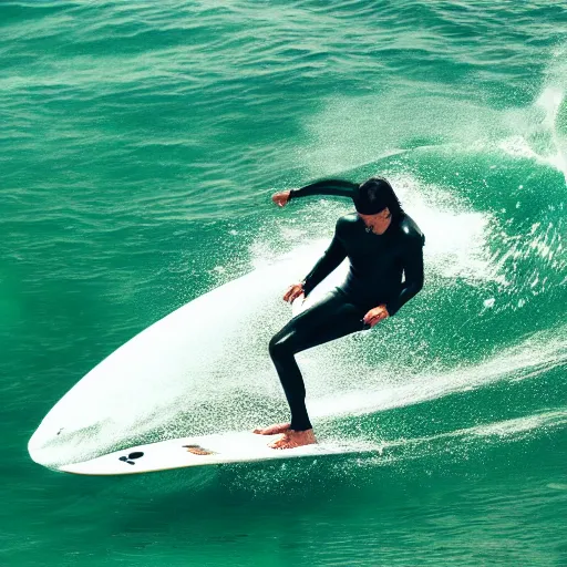 Prompt: Image of keanu reeves surfing, drone image, cinematic lighting, 4k, vivid color, detailed
