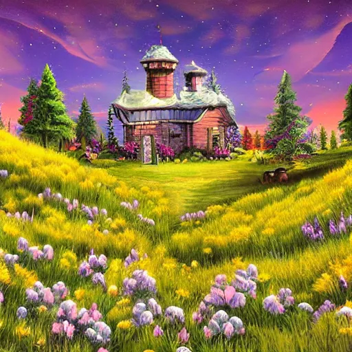 Prompt: popcorn meadows, fantasy art