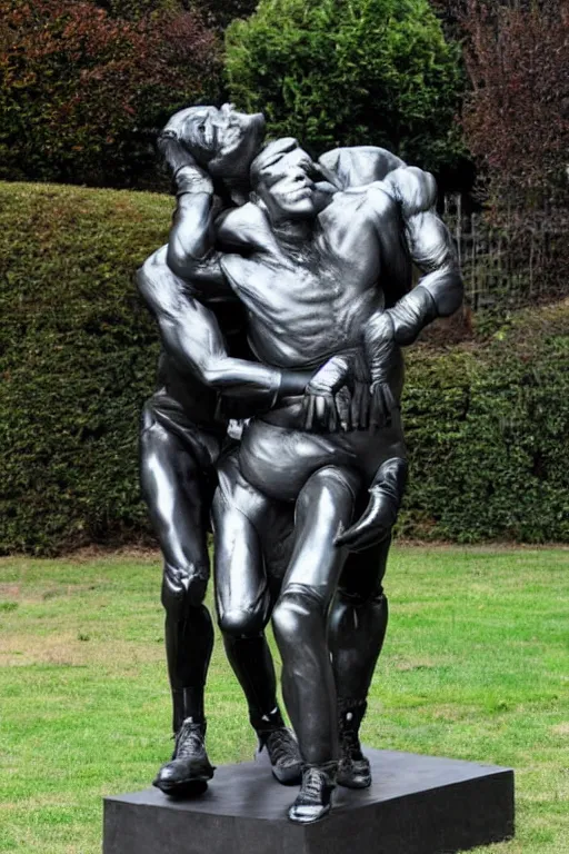 Image similar to full body, alan turing wrestling with agent smith, sculpture by auguste rodin