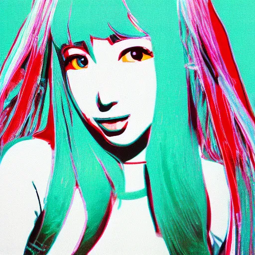 Prompt: hatsune miku painted by andy warhol