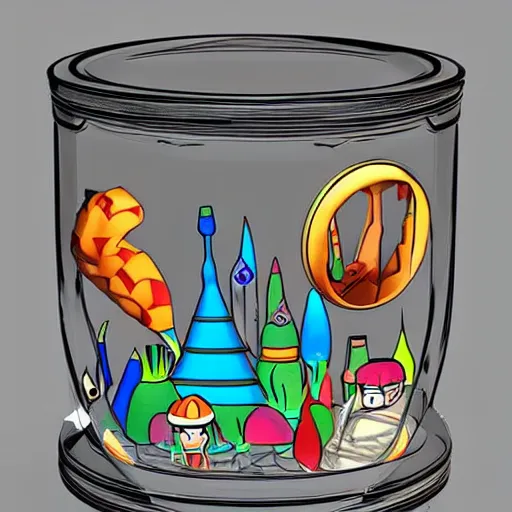 Prompt: a kingdom in a jar, beautiful stylised cartoon 3 d art