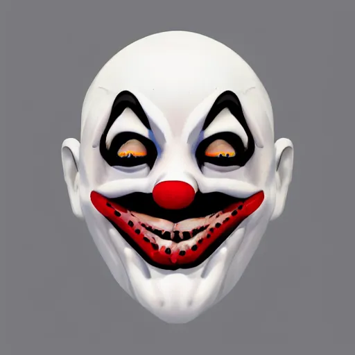 Prompt: creepy clown mask, payday the heist, concept art illustration