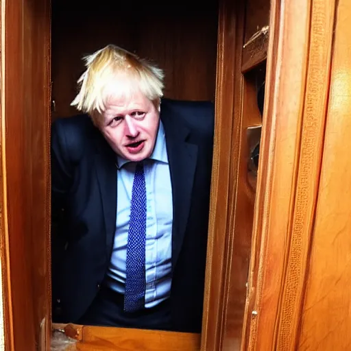 Image similar to boris johnson hiding in a cupboard