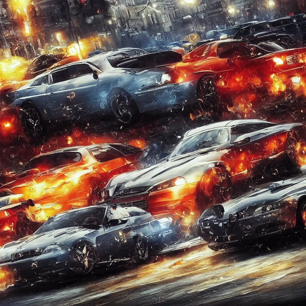 Prompt: Need for Speed: Most Wanted, highly detailed stylish oil painting,