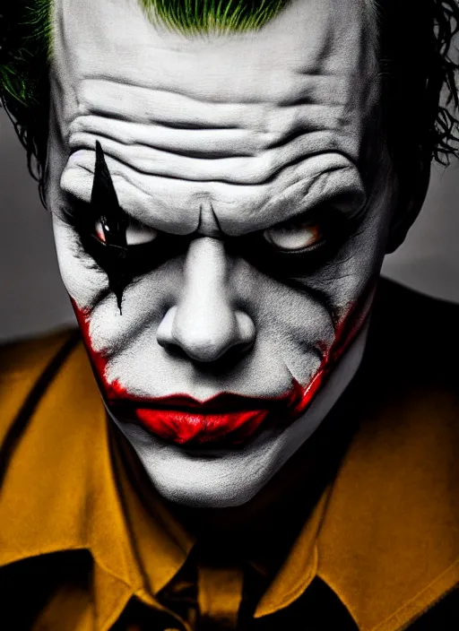Prompt: photo of Bill Skarsgard as the Joker by Eolo Perfido and Lee Jeffries, smile, head shot, detailed, award winning, Sony a7R