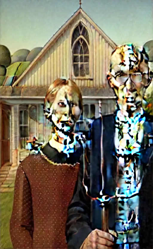 Prompt: American gothic by grant wood in the style of Leonardo da Vinci, renaissance art, high resolution scan