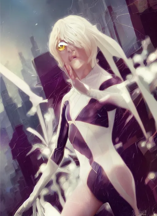 Image similar to ultra realistic illustration, emily clarke as spidergwen anime, intricate, elegant, highly detailed, digital painting, artstation, concept art, smooth, sharp focus, illustration, art by artgerm and greg rutkowski and alphonse mucha and wlop