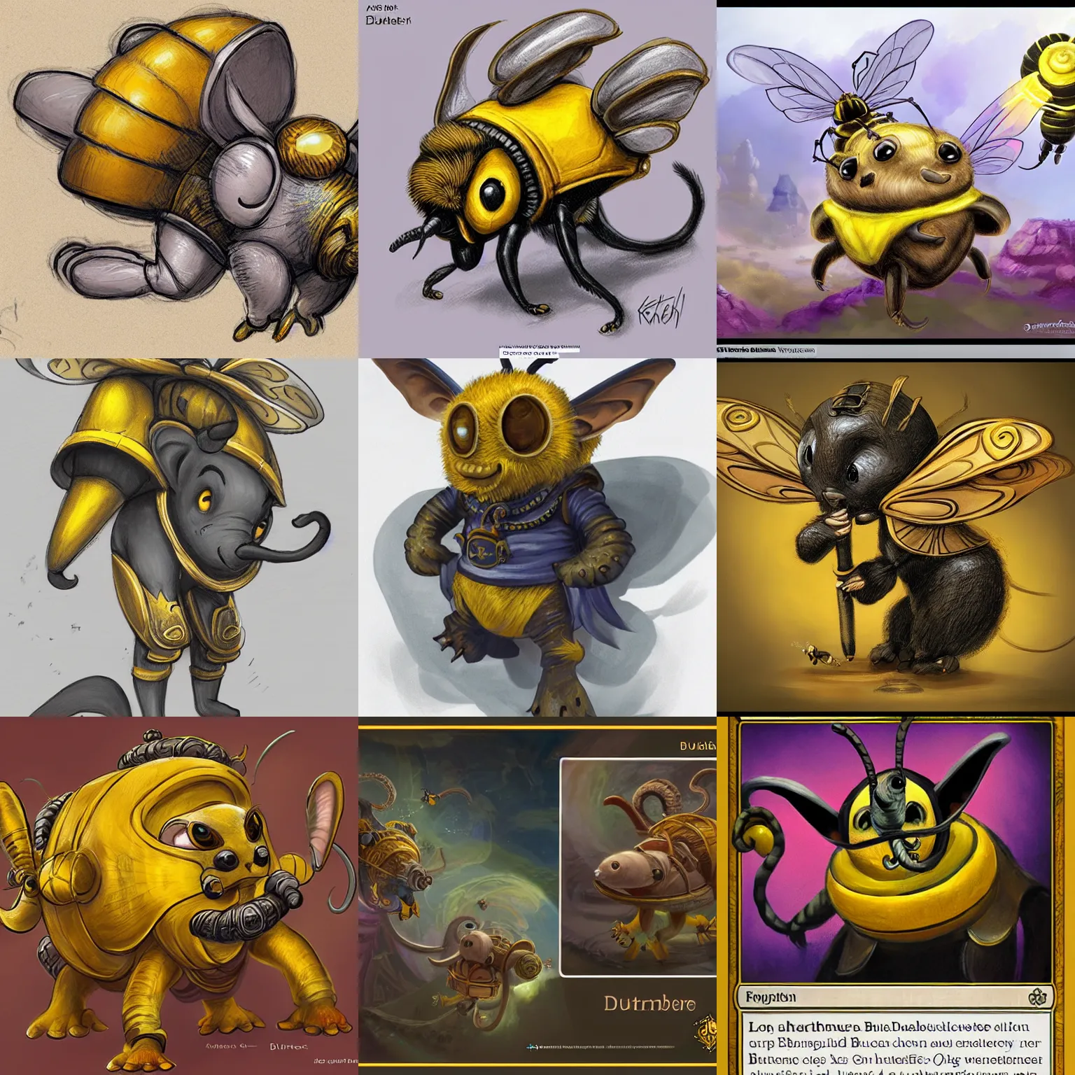 Prompt: Aether-powered bumble-dumbo bee-rat, Kaladesh concept art.