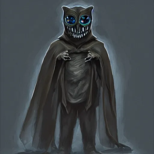 Prompt: award - winning. trending on artstation. 4 k. eerie tone. a shadowy figure wearing a hooded cape made of the night sky with infinite blue glowing eyes on its face and an open maw on its belly. full - body.