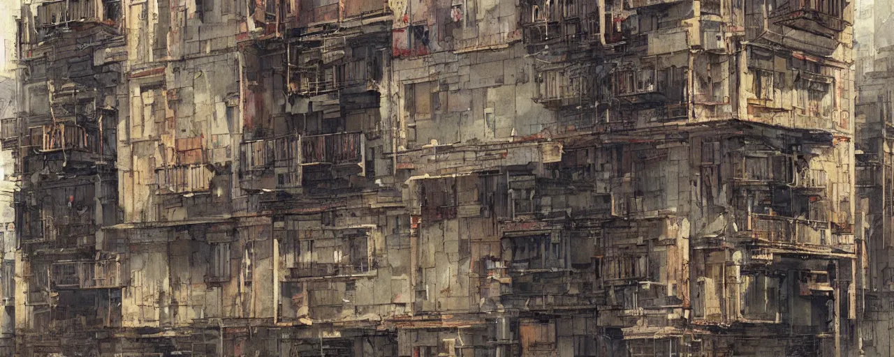 Image similar to city block facade. texture. art by greg rutkowski and william o'connor