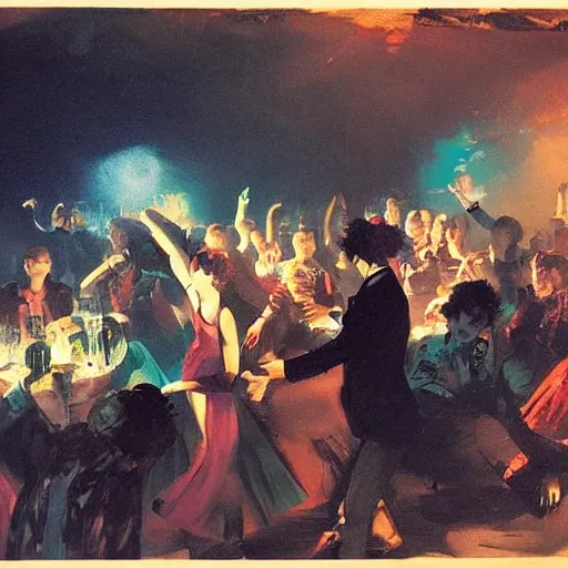 Prompt: young people in a fancy nightclub dancing and drinking, partylights, great colors, by peder balke, trending on artstation