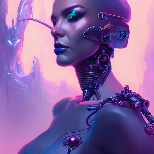 Image similar to a portrait of a nubile cybernetic duchess of hell, cyberpunk concept art by pete mohrbacher and wlop and artgerm and josan gonzales and jean claude meziere and syd mead and moebius, trending on artstation, unreal engine, highly detailed, intricate, sharp focus, digital art, 8 k