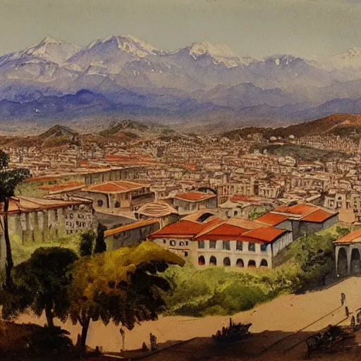 Image similar to watercolor painting of santiago de chile, 1 8 8 0