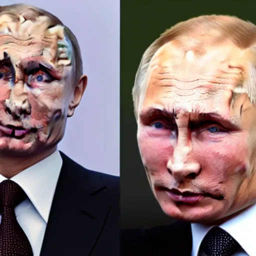 Image similar to putin teams up with a mysterious teenage putin, perfect faces