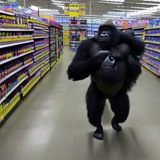 Image similar to photo of gorilla in walmart, cctv footage,