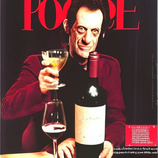 Image similar to dukat drinking wine on the cover of people magazine, annie leibovitz,