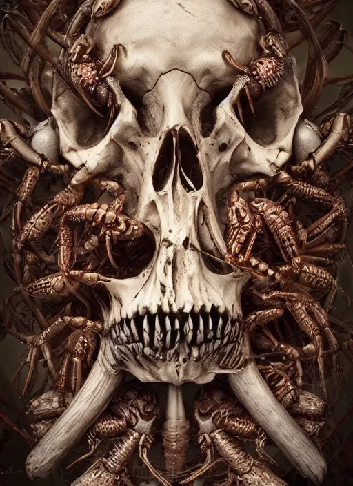 Prompt: hyper realistic photography of intricate renaissance bone skull insect lobster cinematic, symmetric detailed, artstation, cgsociety