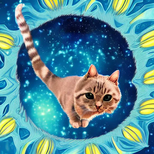 Prompt: cat swimming in space, digital art