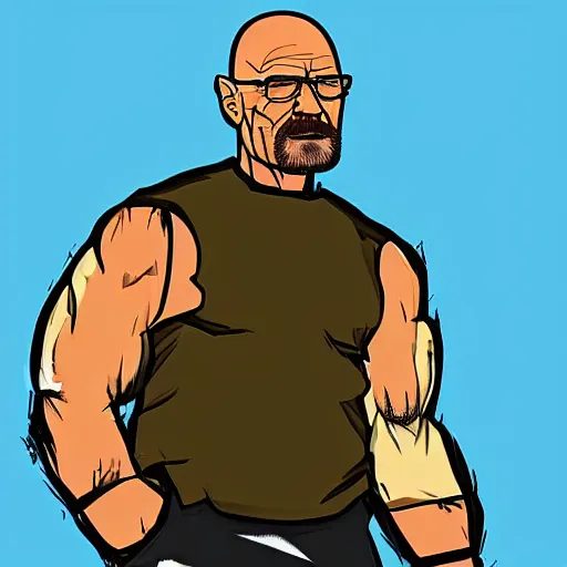 Image similar to buff Walter White walking out of an explosion, accurate anatomy, accurate hands, highly detailed, digital art,