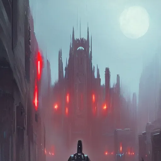 Image similar to star wars concept art by greg rutkowski, a palatial metropolis, elegant, neo - gothic architecture, dark, reddish cinematic lighting, haunting atmosphere, artstation hq.