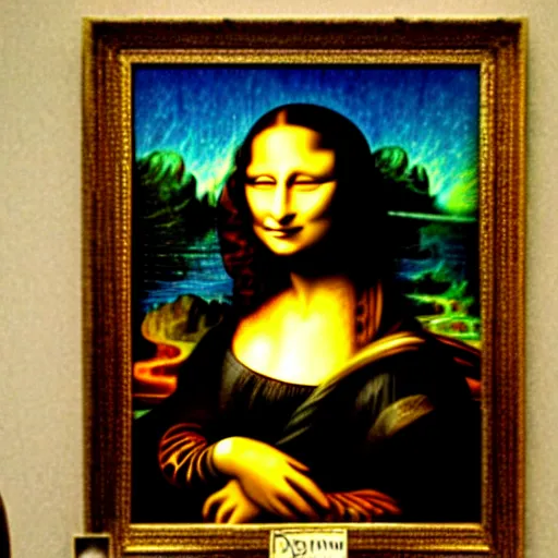 Prompt: the author of Mona Lisa took LSD before painting her